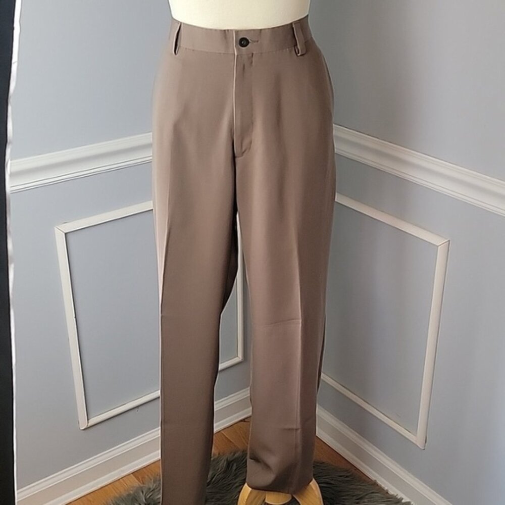 KENNETH COLE REACTION Olive‎ Green Tan Flat Front Business Dress Pants 34x30